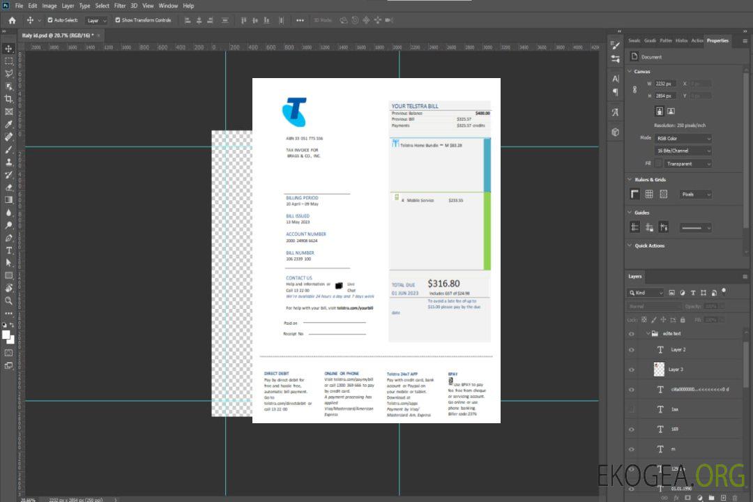 Facture commerciale des services publics de télécommunications de Telstra Group Limited, SCR template